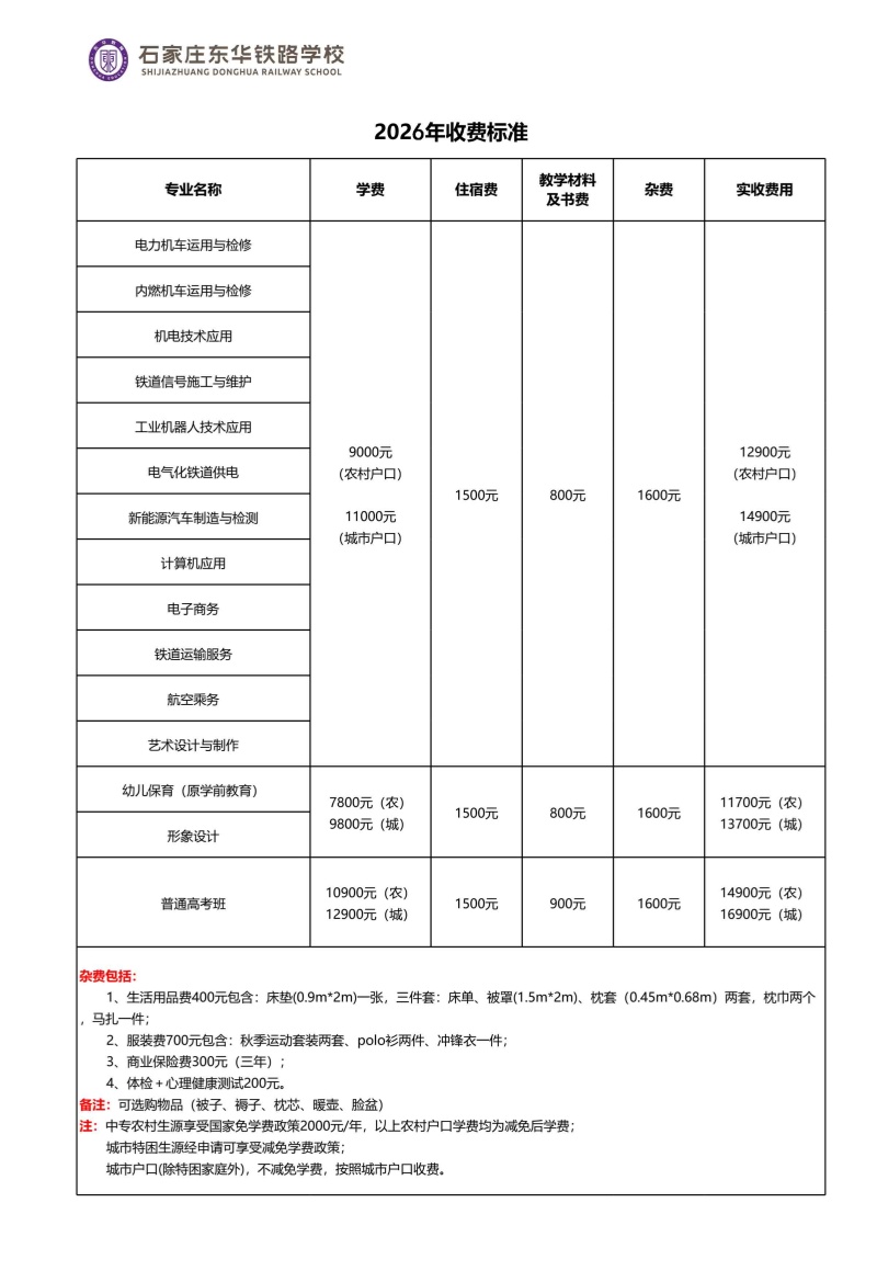 石家莊東華鐵路學(xué)校學(xué)費(fèi)多少錢？國家減免政策詳解